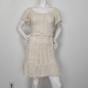 Freshman 1996 "NEW" Cream Boho Crochet Knit Hippie Mini Skirt & Top Set Size *XL